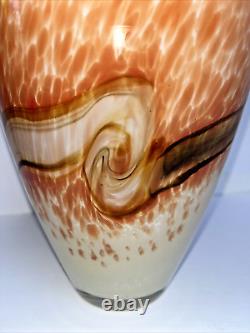 VTG Murano Hand Blown Orange & Cream With Mocha Swirl Vintage 11' Substantial Vase