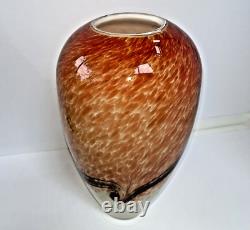 VTG Murano Hand Blown Orange & Cream With Mocha Swirl Vintage 11' Substantial Vase