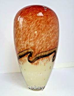 VTG Murano Hand Blown Orange & Cream With Mocha Swirl Vintage 11' Substantial Vase