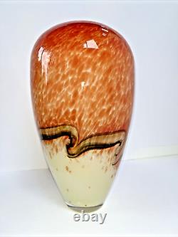 VTG Murano Hand Blown Orange & Cream With Mocha Swirl Vintage 11' Substantial Vase