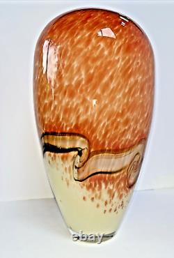 VTG Murano Hand Blown Orange & Cream With Mocha Swirl Vintage 11' Substantial Vase