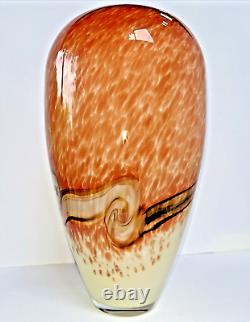 VTG Murano Hand Blown Orange & Cream With Mocha Swirl Vintage 11' Substantial Vase