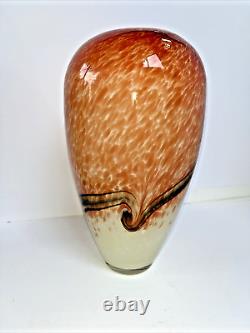 VTG Murano Hand Blown Orange & Cream With Mocha Swirl Vintage 11' Substantial Vase