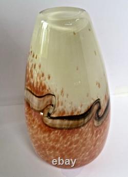 VTG Murano Hand Blown Orange & Cream With Mocha Swirl Vintage 11' Substantial Vase