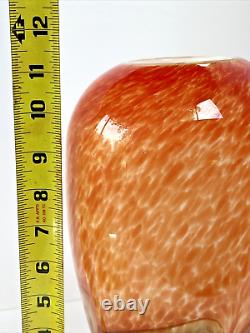 VTG Murano Hand Blown Orange & Cream With Mocha Swirl Vintage 11' Substantial Vase