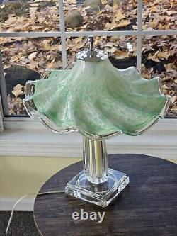 VTG Murano Italy Green Opaque Swirl Art Glass Lamp Hand-blown ESTATE FIND