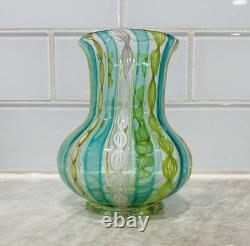 VTG Murano Latticino Venetian Ribbon Art Hand Blown Glass Vase ITALY