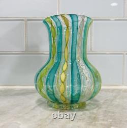VTG Murano Latticino Venetian Ribbon Art Hand Blown Glass Vase ITALY