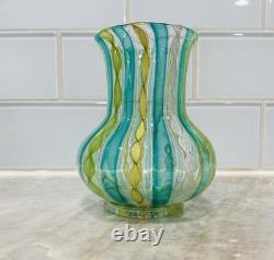 VTG Murano Latticino Venetian Ribbon Art Hand Blown Glass Vase ITALY