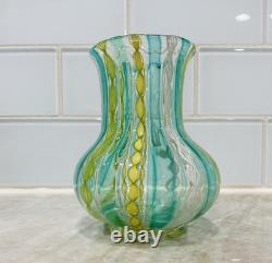 VTG Murano Latticino Venetian Ribbon Art Hand Blown Glass Vase ITALY