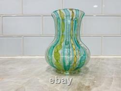 VTG Murano Latticino Venetian Ribbon Art Hand Blown Glass Vase ITALY