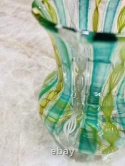VTG Murano Latticino Venetian Ribbon Art Hand Blown Glass Vase ITALY