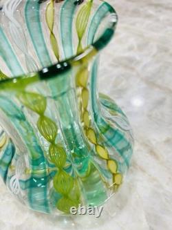 VTG Murano Latticino Venetian Ribbon Art Hand Blown Glass Vase ITALY