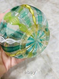 VTG Murano Latticino Venetian Ribbon Art Hand Blown Glass Vase ITALY