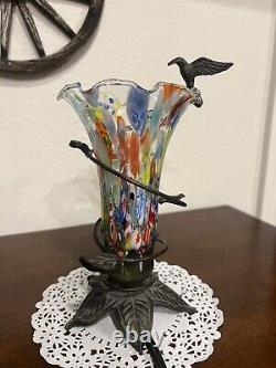 VTG Murano Millefiori Murines Hand Blown Art Glass Lamp Design With Hummingbird