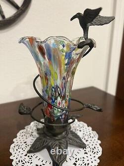 VTG Murano Millefiori Murines Hand Blown Art Glass Lamp Design With Hummingbird