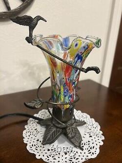 VTG Murano Millefiori Murines Hand Blown Art Glass Lamp Design With Hummingbird