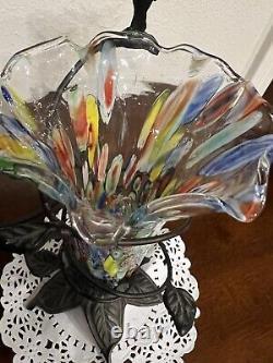 VTG Murano Millefiori Murines Hand Blown Art Glass Lamp Design With Hummingbird