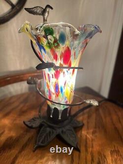 VTG Murano Millefiori Murines Hand Blown Art Glass Lamp Design With Hummingbird