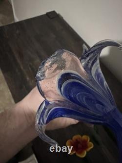 VTG Murano Style Hand Blown Art Glass Flowers Set of 6 Long Stem Floral Decor