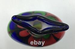 VTG Murano Style Hand Blown Art Glass Vase Heavy Multicolored Red/Blue & Green