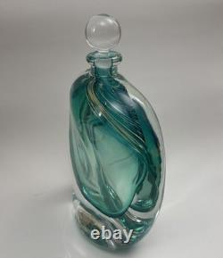 VTG Murano Style Perfume Bottle Decanter Heavy Hand Blown Swirl Art Glass