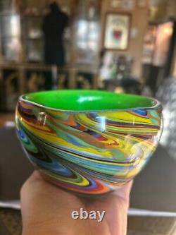 VTG Murano Swirl Art Glass Heavy Bowl RARE Rich Vivid Colors Thick Walls MCM