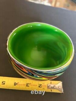 VTG Murano Swirl Art Glass Heavy Bowl RARE Rich Vivid Colors Thick Walls MCM