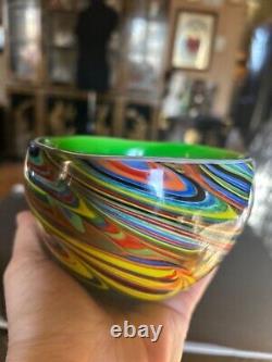 VTG Murano Swirl Art Glass Heavy Bowl RARE Rich Vivid Colors Thick Walls MCM