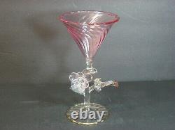 VTG Murano Venetian Italian Art Glass Swirl Pink Figural Martini Glass/s, Mint