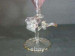 VTG Murano Venetian Italian Art Glass Swirl Pink Figural Martini Glass/s, Mint