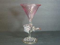 VTG Murano Venetian Italian Art Glass Swirl Pink Figural Martini Glass/s, Mint