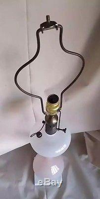 VTG PINK Glass Lamp Hand Blown Opaline Table WHITE Font Marble Brass Art Murano