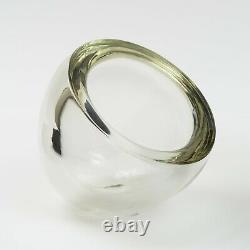 VTG Signed Alfredo Barbini Murano Clear Hand Blown Tilted Glass Bowl 6.5 x 7 W