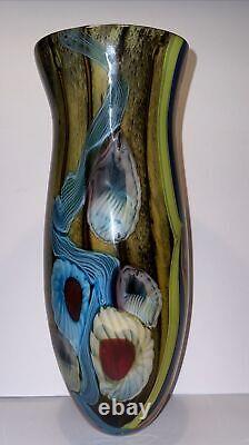 VTG Vibrant Hand Blown Murano Millefiori & Swirl Art Glass Vase No Label 15