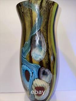 VTG Vibrant Hand Blown Murano Millefiori & Swirl Art Glass Vase No Label 15