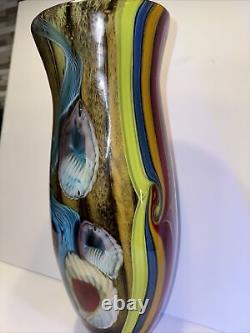 VTG Vibrant Hand Blown Murano Millefiori & Swirl Art Glass Vase No Label 15