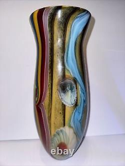 VTG Vibrant Hand Blown Murano Millefiori & Swirl Art Glass Vase No Label 15