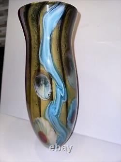 VTG Vibrant Hand Blown Murano Millefiori & Swirl Art Glass Vase No Label 15