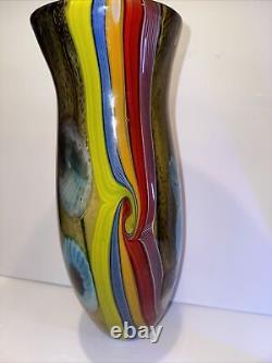 VTG Vibrant Hand Blown Murano Millefiori & Swirl Art Glass Vase No Label 15