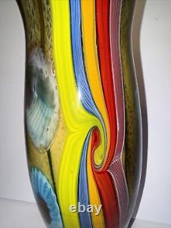 VTG Vibrant Hand Blown Murano Millefiori & Swirl Art Glass Vase No Label 15