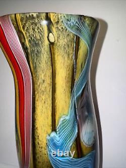 VTG Vibrant Hand Blown Murano Millefiori & Swirl Art Glass Vase No Label 15