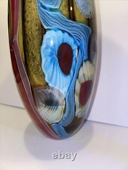 VTG Vibrant Hand Blown Murano Millefiori & Swirl Art Glass Vase No Label 15