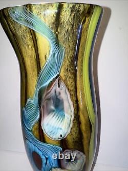 VTG Vibrant Hand Blown Murano Millefiori & Swirl Art Glass Vase No Label 15