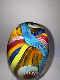 VTG Vibrant Hand Blown Murano Millefiori & Swirl Art Glass Vase No Label 15