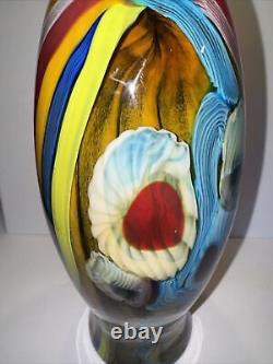 VTG Vibrant Hand Blown Murano Millefiori & Swirl Art Glass Vase No Label 15