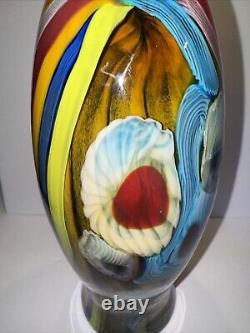 VTG Vibrant Hand Blown Murano Millefiori & Swirl Art Glass Vase No Label 15