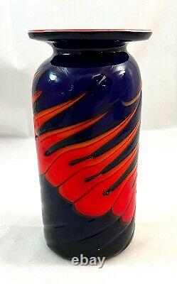 Vase, Bud Vase, Hand Blown Cobalt/Fiery Orange. Murano, Italy Vintage MCM Op Art