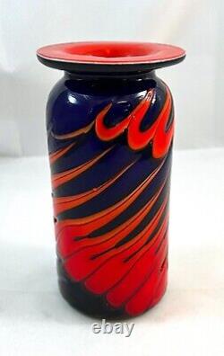 Vase, Bud Vase, Hand Blown Cobalt/Fiery Orange. Murano, Italy Vintage MCM Op Art