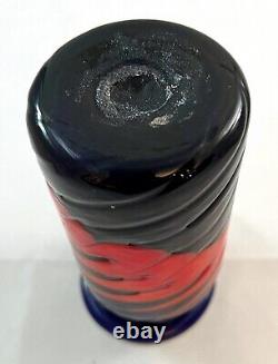 Vase, Bud Vase, Hand Blown Cobalt/Fiery Orange. Murano, Italy Vintage MCM Op Art